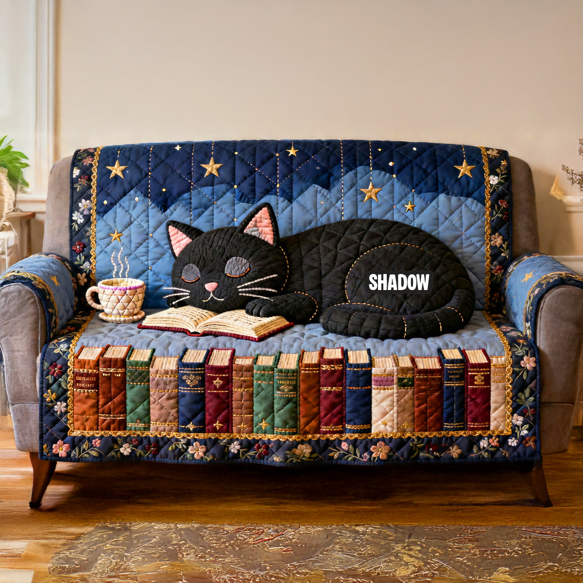 Black Cat Quilted Sofa Cover Personalized Gifts For Book Lovers 02natn240126 - Sofa Cover - GoDuckee