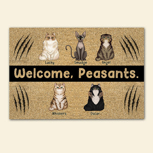 Cat Welcome Peasants Personalized Door Mat, Savage Expression Cat, Home Decor For Cat Lovers - Doormat - GoDuckee