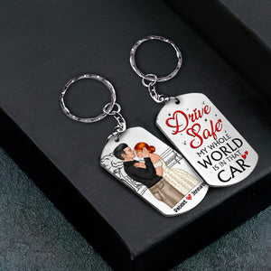 Romantic Couple, My Whole World Is In That Car, Personalized Stainless Steel Keychain, Gifts For Couple - Keychains - GoDuckee