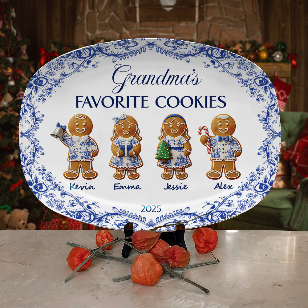 Grandma's Cookies - Personalized Christmas Gifts - Toile De Jouy Blue Floral Plate 02pgta290925 - Plates - GoDuckee