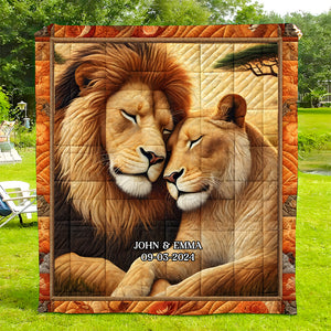 Personalized Gifts For Couple Quilt Bed Set, Romantic Lion Couple King & Queen 01QHMH251224 - Blanket - GoDuckee