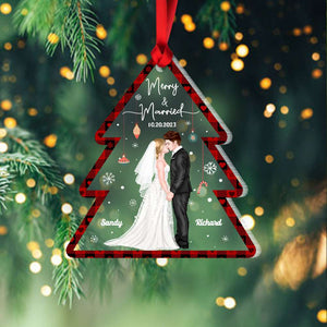 Merry & Married, Couple Gift, Personalized Acrylic Ornament, Married Couple Ornament, Christmas Gift - Ornament - GoDuckee