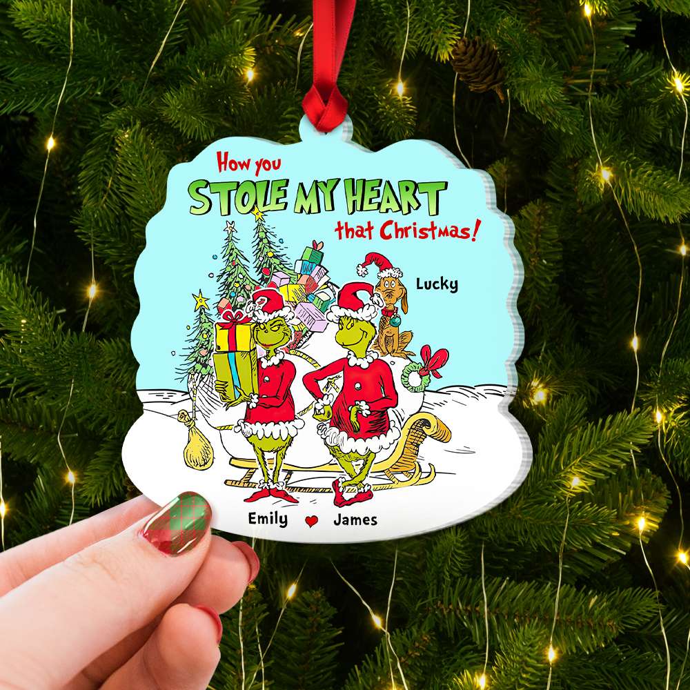How You Stole My Heart That Christmas, Couple Gift, Personalized Acrylic Ornament, Green Monster Couple Ornament, Christmas Gift 05HTHN260923 - Ornament - GoDuckee