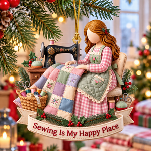 Sewing Girl Acrylic Ornament - Personalized Christmas Gifts For Sewing Lovers 02pgqn241026 - Ornament - GoDuckee