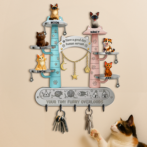 Tiny Fluffy Cat Wood Key Hanger - Personalized Gift For Cat Lovers 01TGLU290725 - Wood Sign - GoDuckee