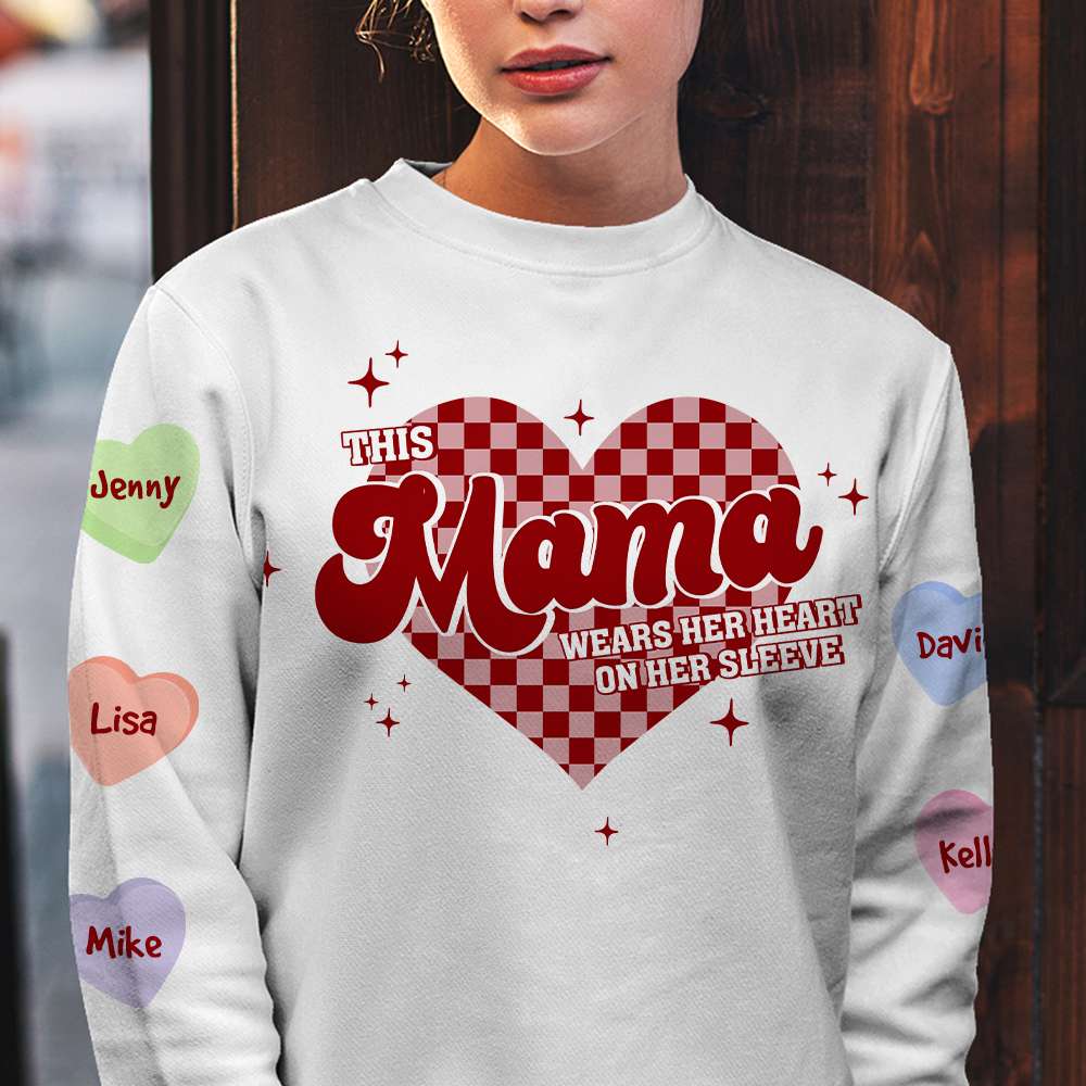 Personalized Gifts For Mom 3D Shirt This Mama Wears Her Heart On Her Sleeve - 3D Shirts - GoDuckee