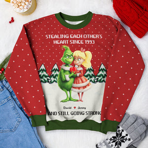 Stealing Each Other's Heart, Couple Gift, Personalized Knitted Ugly Sweater, Green Monster Sweater, Christmas Gift 05NAHN130923 - AOP Products - GoDuckee
