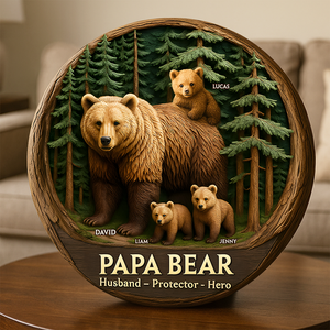 Papa Bear Plaque - Personalized Gifts For Dad 04qhpu140525 - Shaped Plaques - GoDuckee