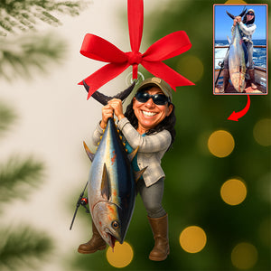 Funny Caricature Christmas Ornament – Custom Photo Gifts for Fishing Lovers 05ohqn180825 - Ornament - GoDuckee