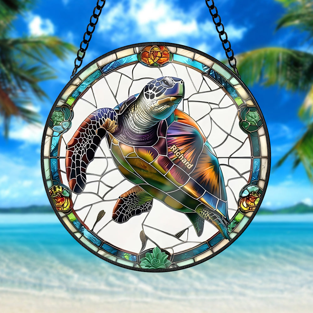 Personalized Sea Turtle Stained Glass Ornament 15acqn240824 - Ornament - GoDuckee