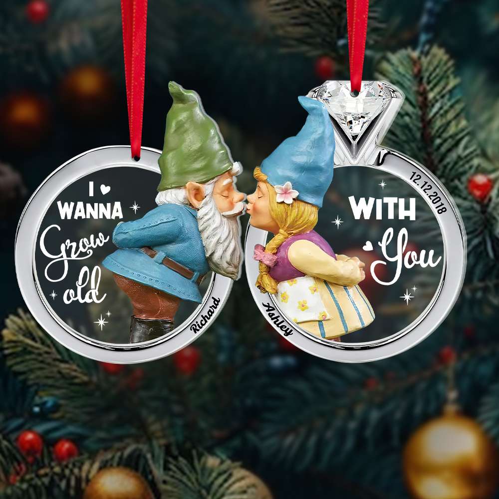 I Wanna Grow Old With You, Set Of 2 Personalized Acrylic Ornament, Gnome Couple Ornament, Christmas Gift - Ornament - GoDuckee