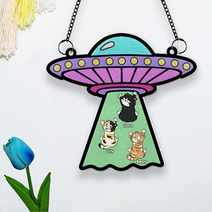 Personalized Gifts For Cat Lovers Suncatcher Ornament, Funny UFO Cat Abduction 01NAMH260724 - Ornament - GoDuckee