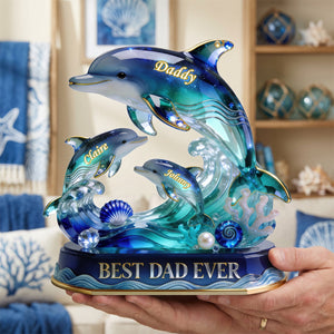 Best Dad Ever Dolphin Family Acrylic Plaque - Personalized Gifts For Dad 04pgdh060526 - Shaped Plaques - GoDuckee