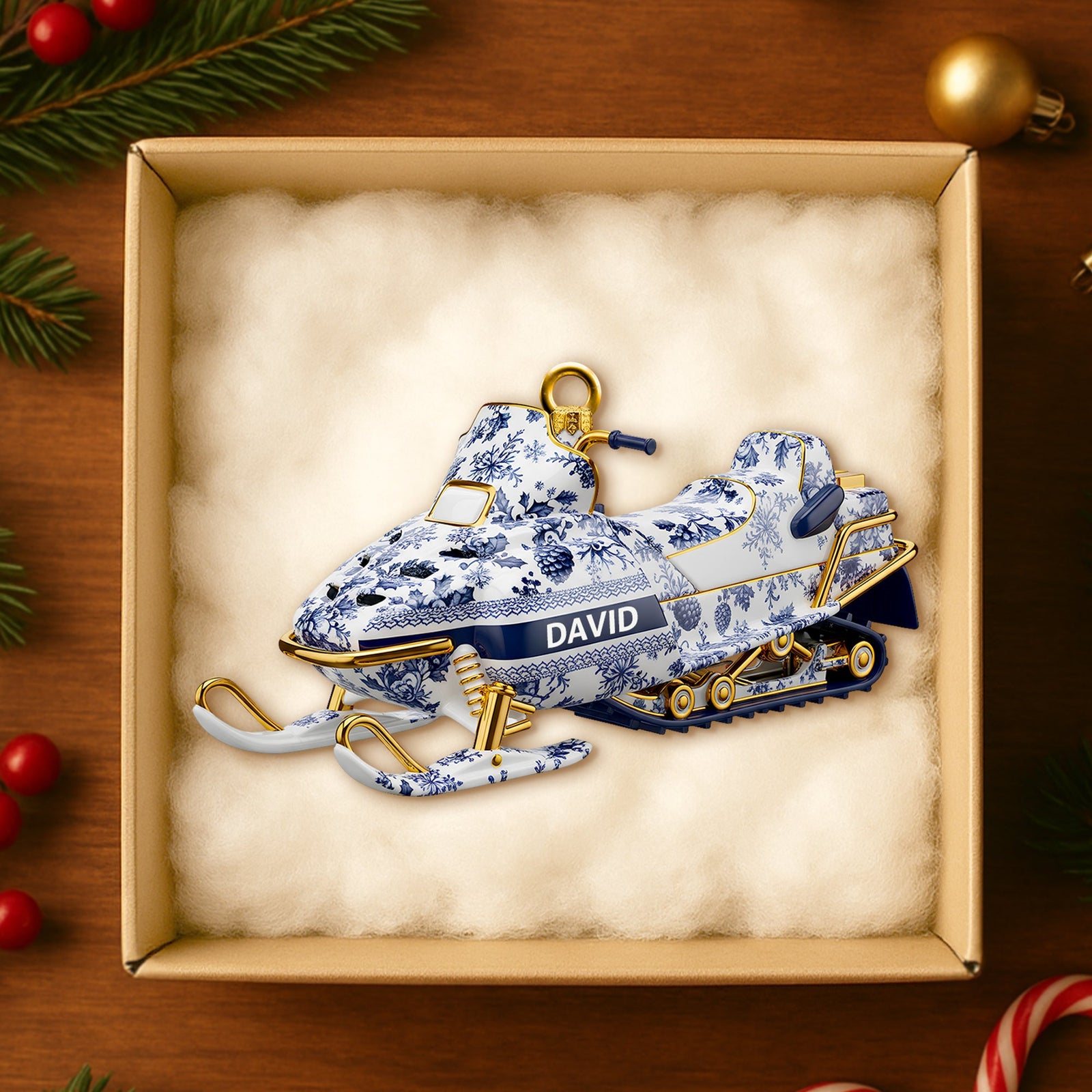 Snowmobile Toile de Jouy Ornament - Personalized Christmas Gifts 01PGDT151025 - Ornament - GoDuckee