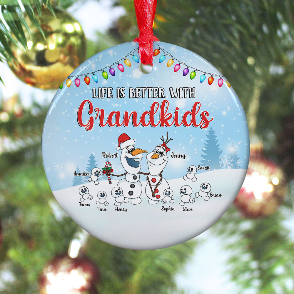 Life Is Better With Grandkids, Gift For Grandparents, Personalized Ceramic Ornament, Snowman Kids Ornament, Christmas Gift 01HTPO280723HA - Ornament - GoDuckee