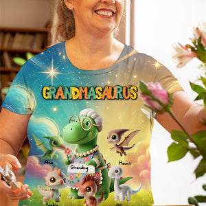 Personalized Gifts For Grandma Dinosaur 3D Shirt, Grandmasaurus & Her Grandkids 031KALU080325 - AOP Products - GoDuckee