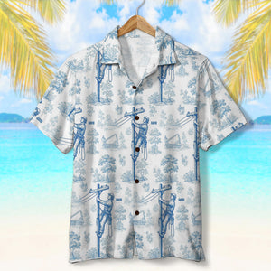 Vintage Toile Blue Pattern Hawaiian Shirt - Personalized Gifts For Lineman 02qhtn120625 - Hawaiian Shirts - GoDuckee