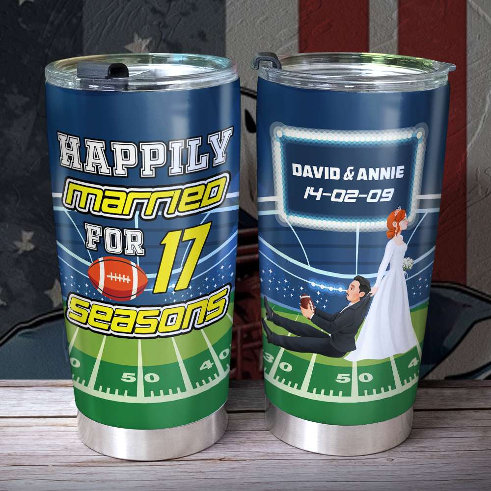 Personalized Gifts For American Football Couple 20oz Tumbler Happily Married 02TOLU110125PA - Tumbler Cup - GoDuckee