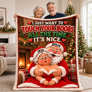Santa Old Couple Touch Your Boobs Blanket - Personalized Gifts For Couple 01nata121026 - Blanket - GoDuckee