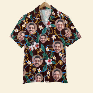 Custom Face Personalized Hawaiian Shirt With Chain Pattern, Funny Gift For Man - Hawaiian Shirts - GoDuckee