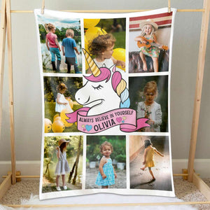 Daughter Unicorn Always Believe In Yourself, Personalized Blanket Upload Photo, Gift For Daughter, Sister - Blanket - GoDuckee