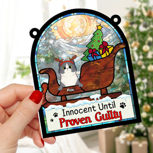 Personalized Gifts For Cat Lover Suncatcher Ornament 041hutn190724 Naughty Cat Christmas - Ornament - GoDuckee