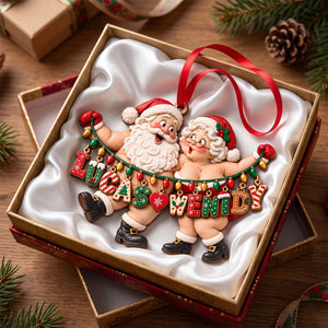 Name Art Fun Santa Couple Ornament - Personalized Christmas Gifts For Couples 02qhtn151026 - Ornament - GoDuckee