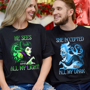 Personalized Gifts For Couple Shirts He Sees All My Light He Accepted All My Dark - Shirts - GoDuckee