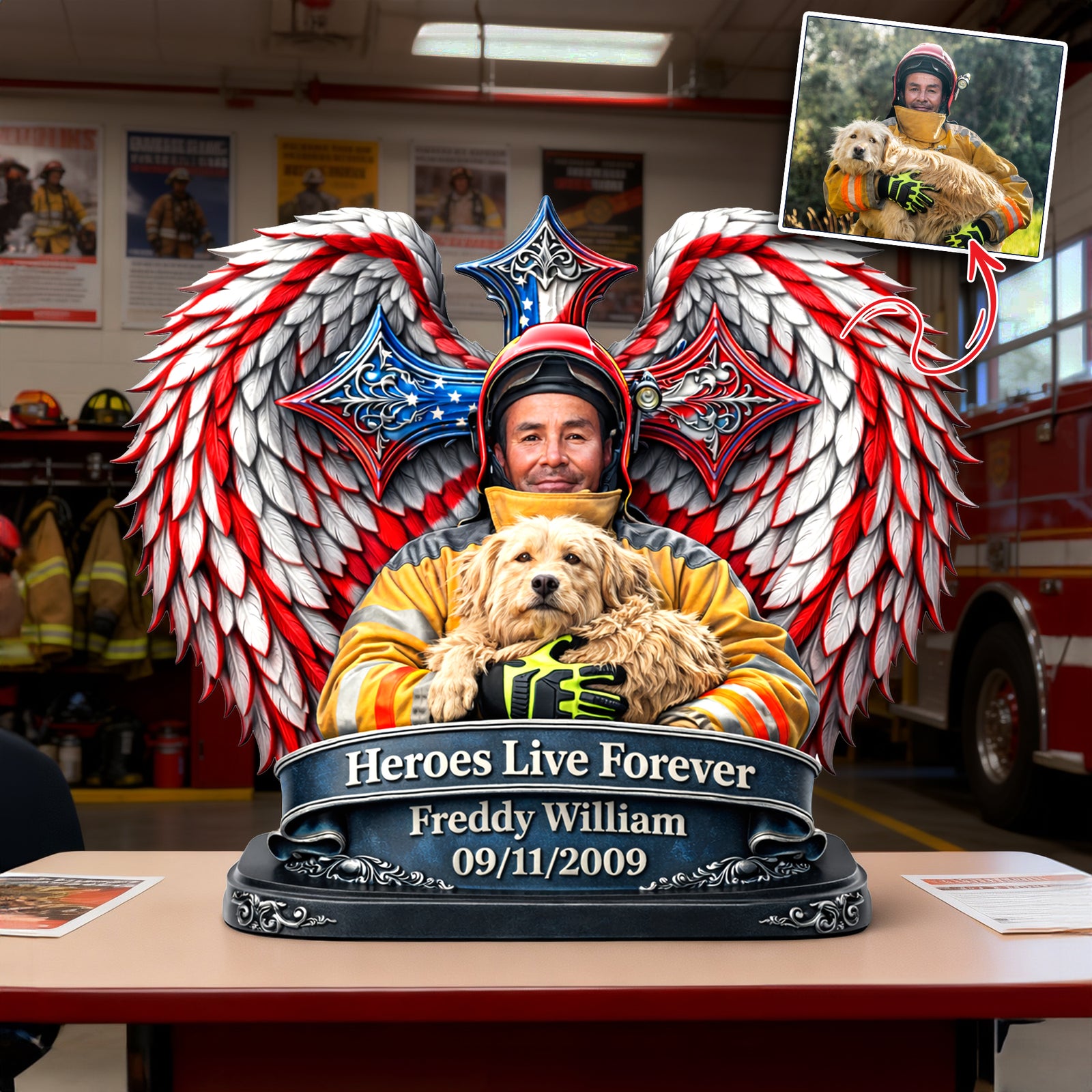 Heroes Live Forever Acrylic Plaque - Personalized Memorial Gift For Firefighter 01HULU300126 - Shaped Plaques - GoDuckee