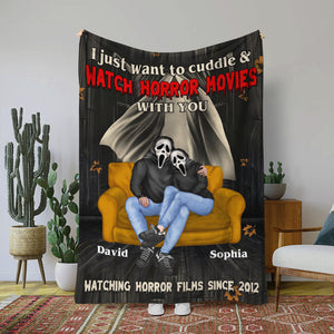 Cuddle And Watch Horror Movies Personalized Blanket - Couple Gift For Horror Movie Fans - Blanket - GoDuckee
