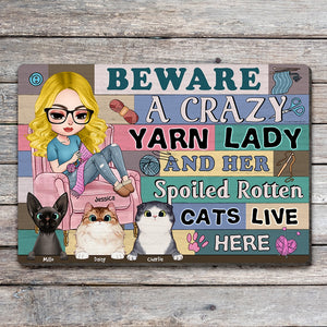 Personalized Gifts For Knitting Cat Mom Wood Sign, Crazy Yarn Lady & Her Spoiled Rotten Cats 04qhqn290724hh - Wood Sign - GoDuckee