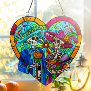 Colorful Skull Couple Suncatcher - Personalized Gifts For Couple 03pata090825 - Ornament - GoDuckee