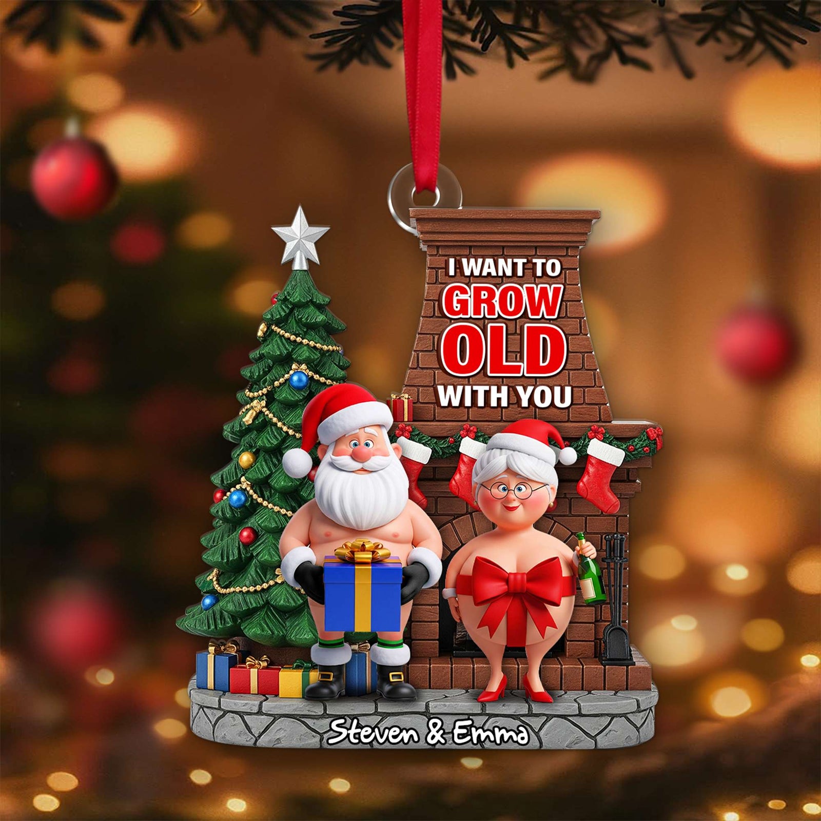 Funny Old Couple Ornament - Personalized Christmas Gift For Couple 02NALU190825 - Ornament - GoDuckee