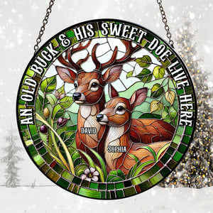 Personalized Gifts For Couple Stained Glass, Deer Hunting Couple Live Here 02qhtn300824 - Ornament - GoDuckee