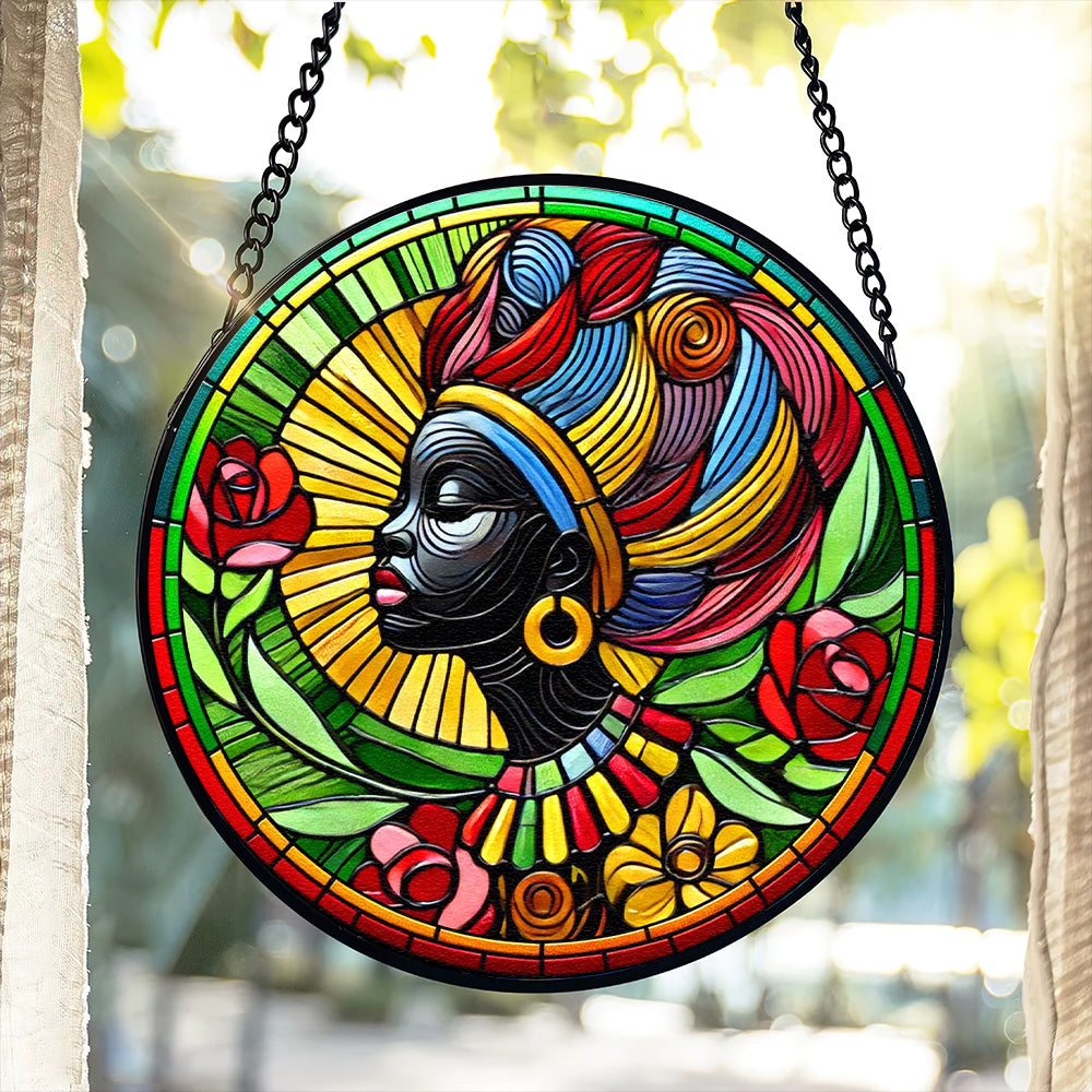 Black Roots Pride Round Stained Glass Suncatcher Ornament 02qhtn030125 Black History Month Decor - Ornament - GoDuckee