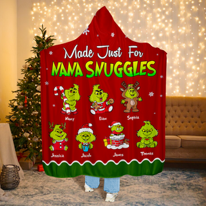 Personalized Gifts For Grandma Christmas Green Monster Blanket Hooded 01KAPU071124 - Blanket - GoDuckee