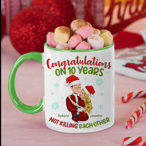Congratulations On [Custom Year] Not Killing Each Other, Personalized Funny Couple Accent Mug, Couple's Anniversary Gift - Coffee Mug - GoDuckee