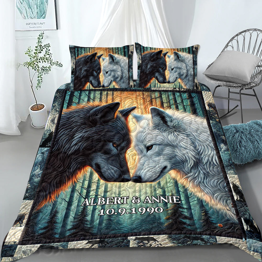 Personalized Gifts For Couple Quilt Bed Set, Romantic Wolf Couple 04QHLU251224 - Blanket - GoDuckee