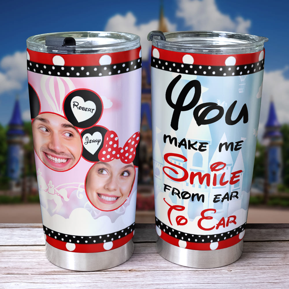Couple, You Make Me Smile From Ear To Ear, Custom Photo Couple Tumbler, Valentine Gift, Couple Gift, 03KAPO191223 - Tumbler Cup - GoDuckee