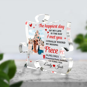 The Day I Met You, Custom Couple Image Puzzle Shaped Acrylic Plaque, Gift For Couple, Anniversary Gifts - Decorative Plaques - GoDuckee