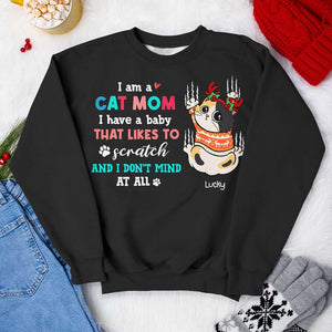 I'm A Cat Mom, Gift For Cat Lover, Personalized Shirt, Cat Scratching Christmas Shirt, Christmas Gift - Shirts - GoDuckee