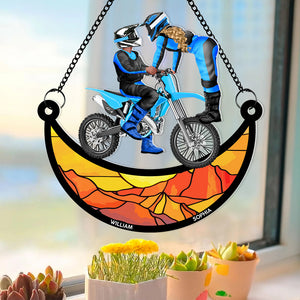 Personalized Gifts For Motocross Couple Suncatcher Ornament 04acdt100724pa - Ornament - GoDuckee