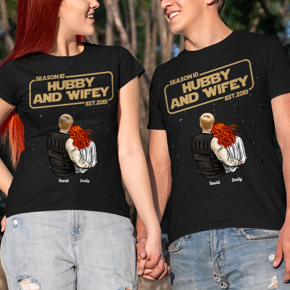 Hubby And Wifey, Gift For Couple, Personalized Shirt, Married Couple Hugging Shirt, Anniversary Gift 02QHHN140723HH - Shirts - GoDuckee