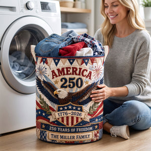 America 250th Anniversary Quilted Laundry Basket - Personalized Gift For Patriotic Family 06HADH300626 - Laundry Basket - GoDuckee