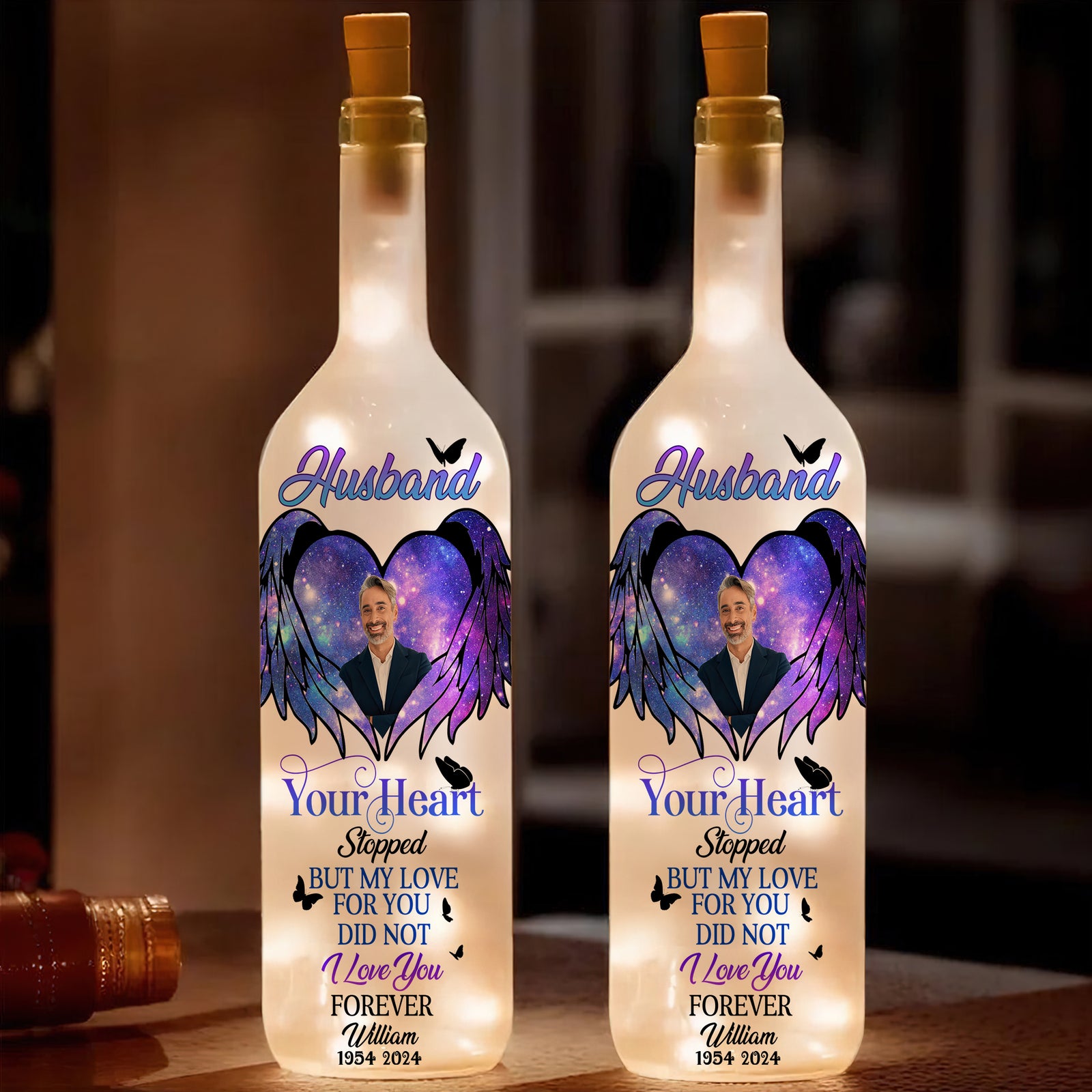Personalized Memorial Gift For Heavenly Husband Bottle Lamp Custom Photo 02XQLU220225 - Bottle Lamp - GoDuckee