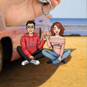 Personalized Gift For Couple Keychain Sitting Couple 10QHHN190124HH - Keychains - GoDuckee