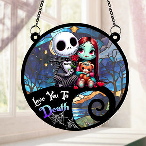 Personalized Gifts For Couple Suncatcher Hanging Ornament, Skull Couple Sitting Together 04NATN060824 - Ornament - GoDuckee