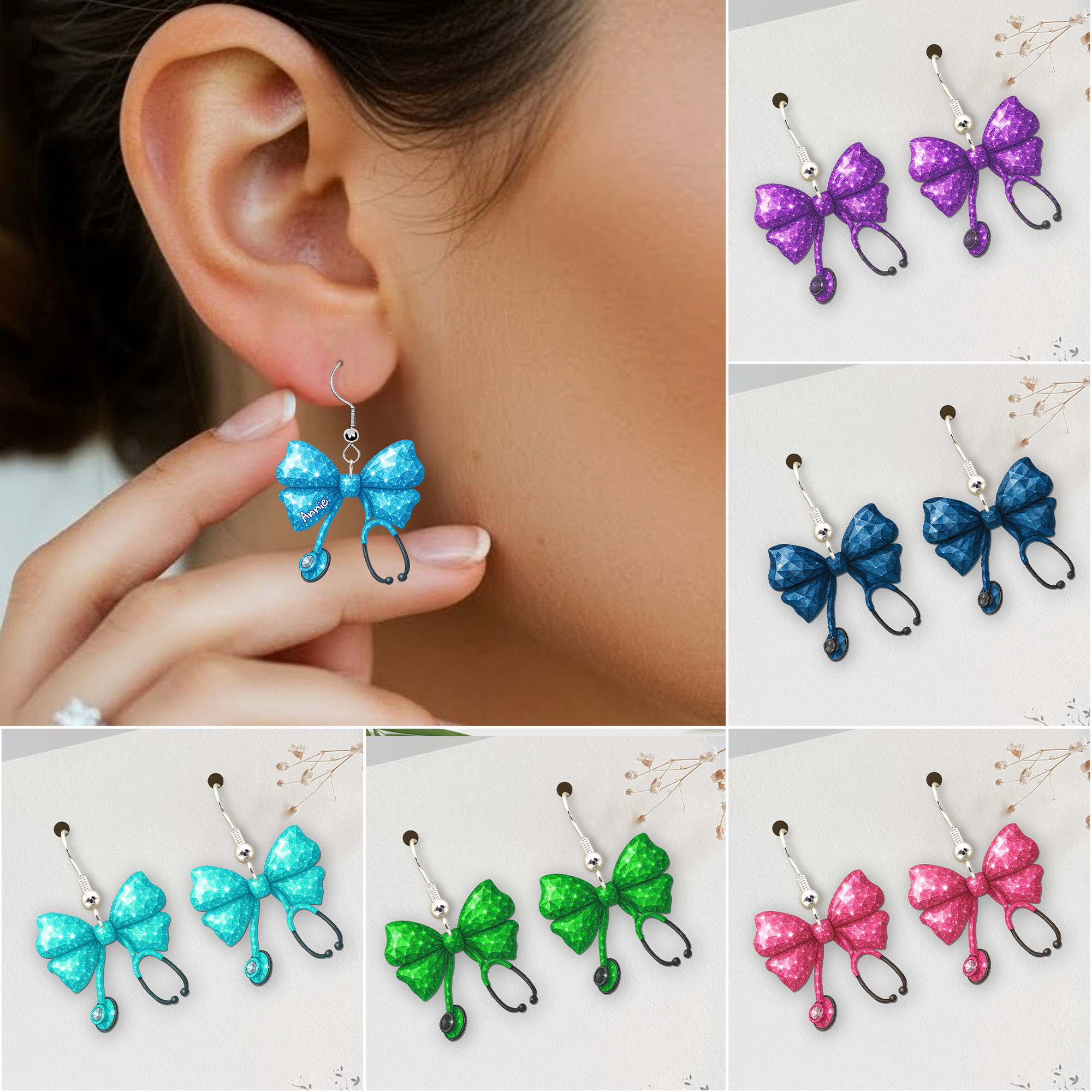 Stethoscope Bow Earrings - Personalized Gifts For Nurses 04PULU270625 - Earrings - GoDuckee