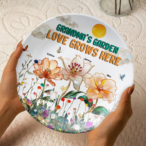 Personalized Gifts For Grandma Round Plate, Grandma's Garden Love Grows Here 01TGMH200325 - Ceramic Round Plate - GoDuckee