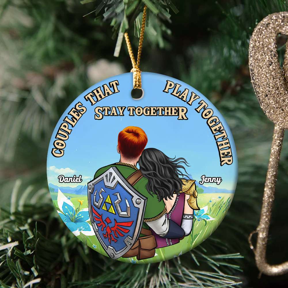 Couples That Play Together Stay Together, Couple Gift, Personalized Ceramic Ornament, Gamer Couple Ornament, Christmas Gift 05HUHN120923HH - Ornament - GoDuckee